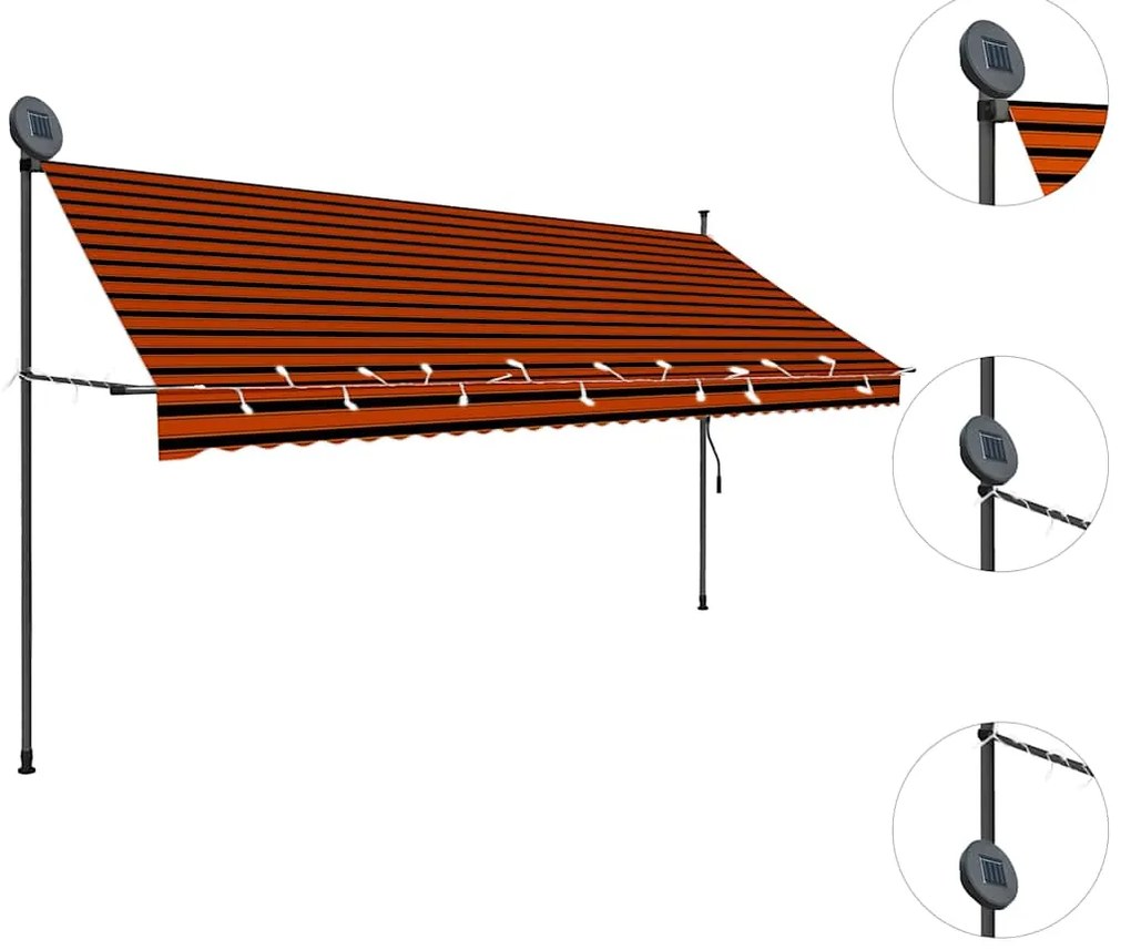 Toldo retrátil manual com LED 350 cm laranja e castanho