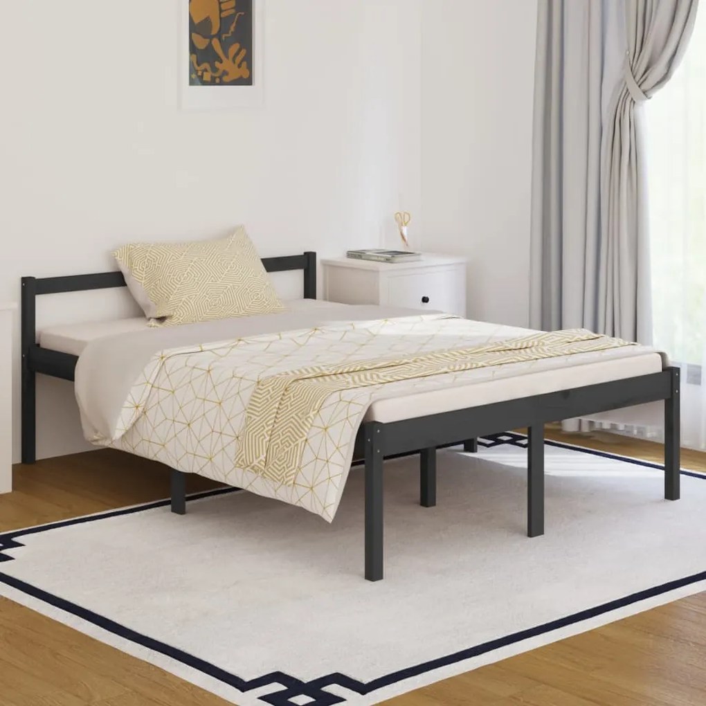 810596 vidaXL Cama para idosos 140x190 cm pinho maciço cinza