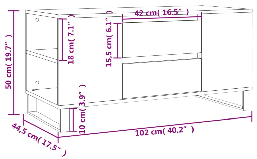 Mesa centro 102x44,5x50cm derivados de madeira branco brilhante