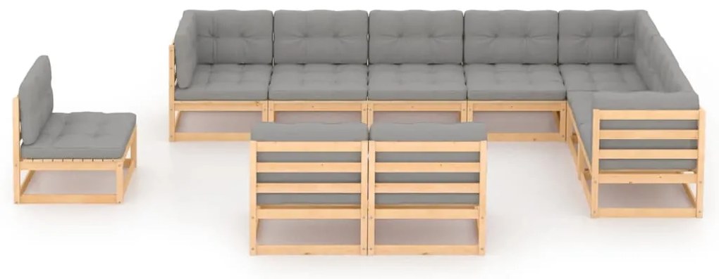 10 pcs conjunto lounge de jardim c/ almofadões pinho maciço