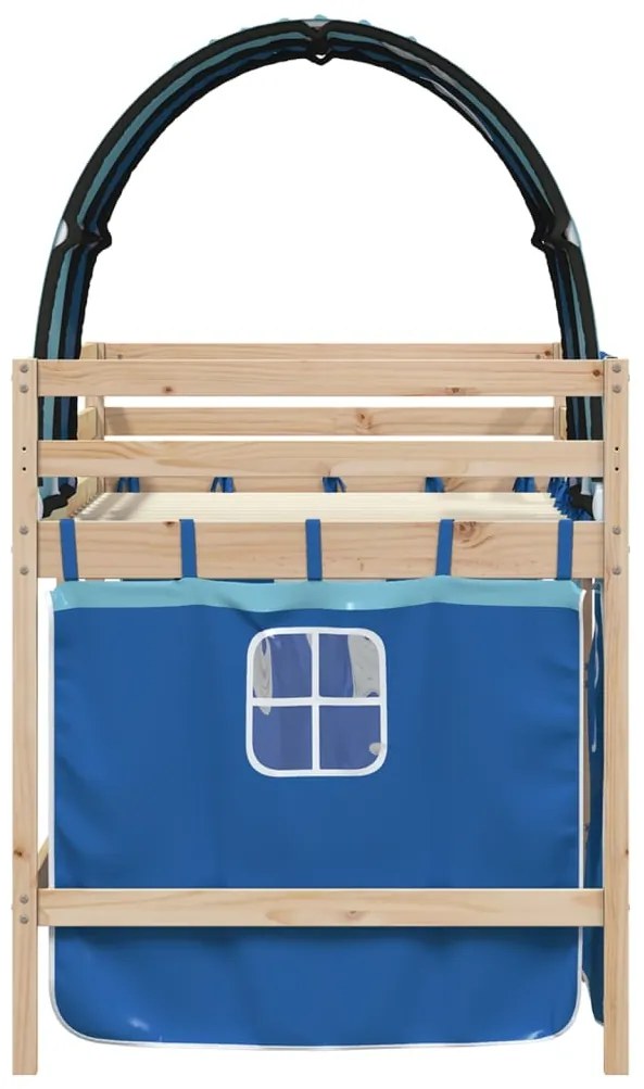 Cama alta para criança com túnel 90x200 cm pinho maciço azul