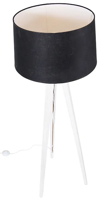 Tripé Moderno Branco com Abajur de Linho Preto 45 cm - Tripod Classic Clássico / Antigo