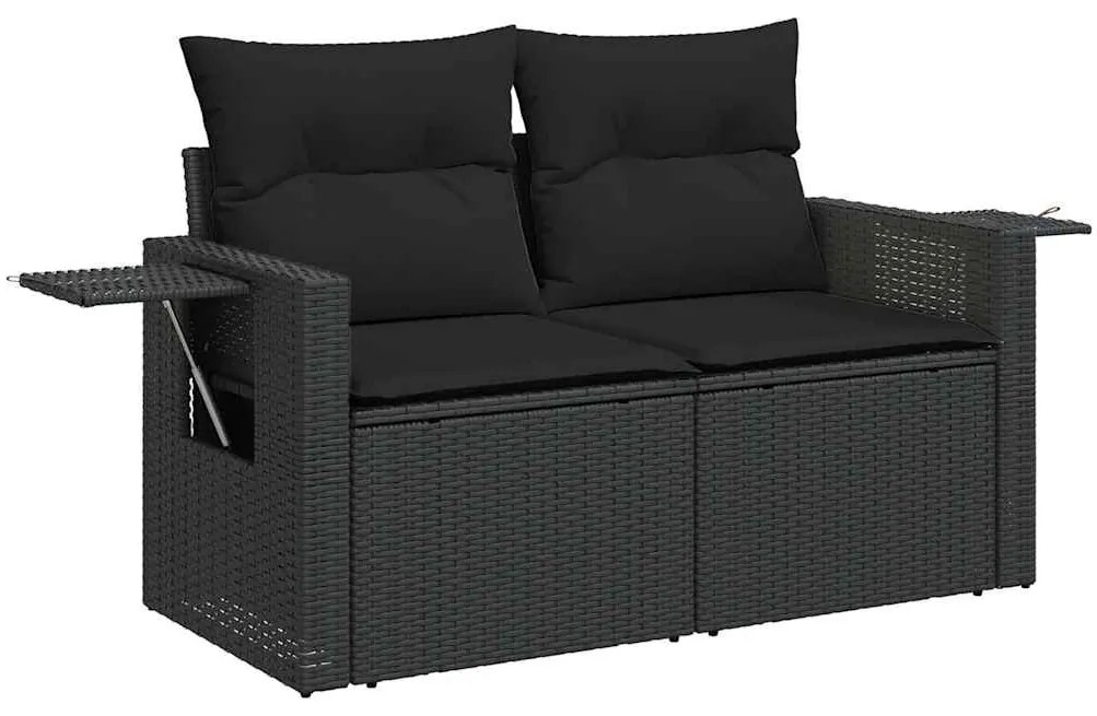 8 pcs conjunto sofás jardim com almofadões vime PE/acácia preto