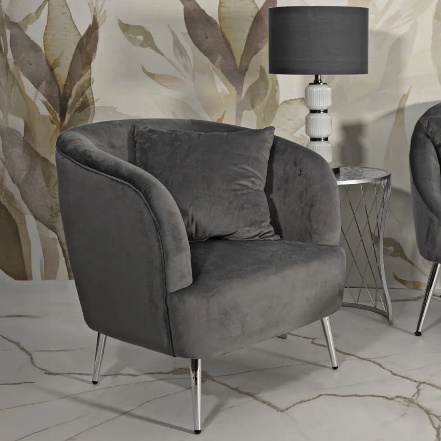 POLTRONA COM ALMOFADA 73X66X78 CM CINZA E PRATEADO