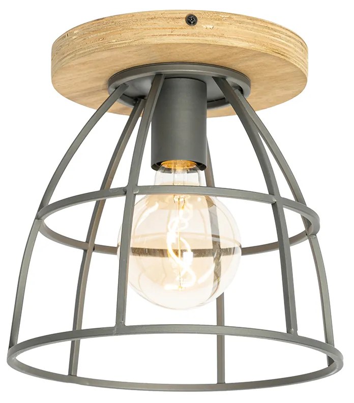 Candeeiro de teto industrial cinzento escuro com madeira - Arthur Industrial