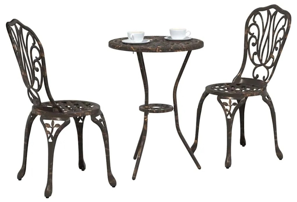 Conjunto de Bistrô de Jardim 3 Peças vidaXL Bronze em Alumínio Fundido