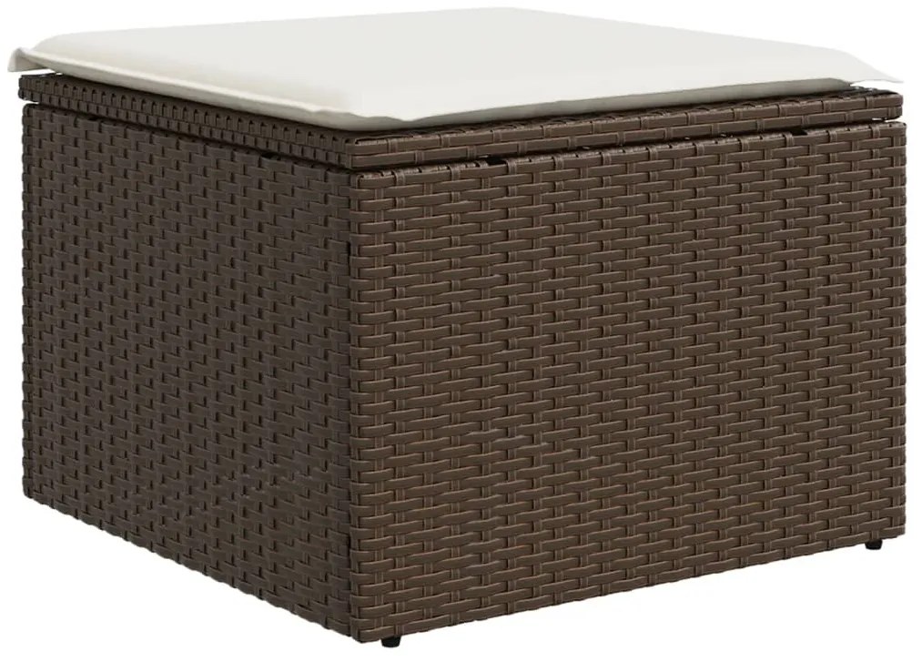 9 pcs conjunto sofás p/ jardim c/ almofadões vime PE castanho