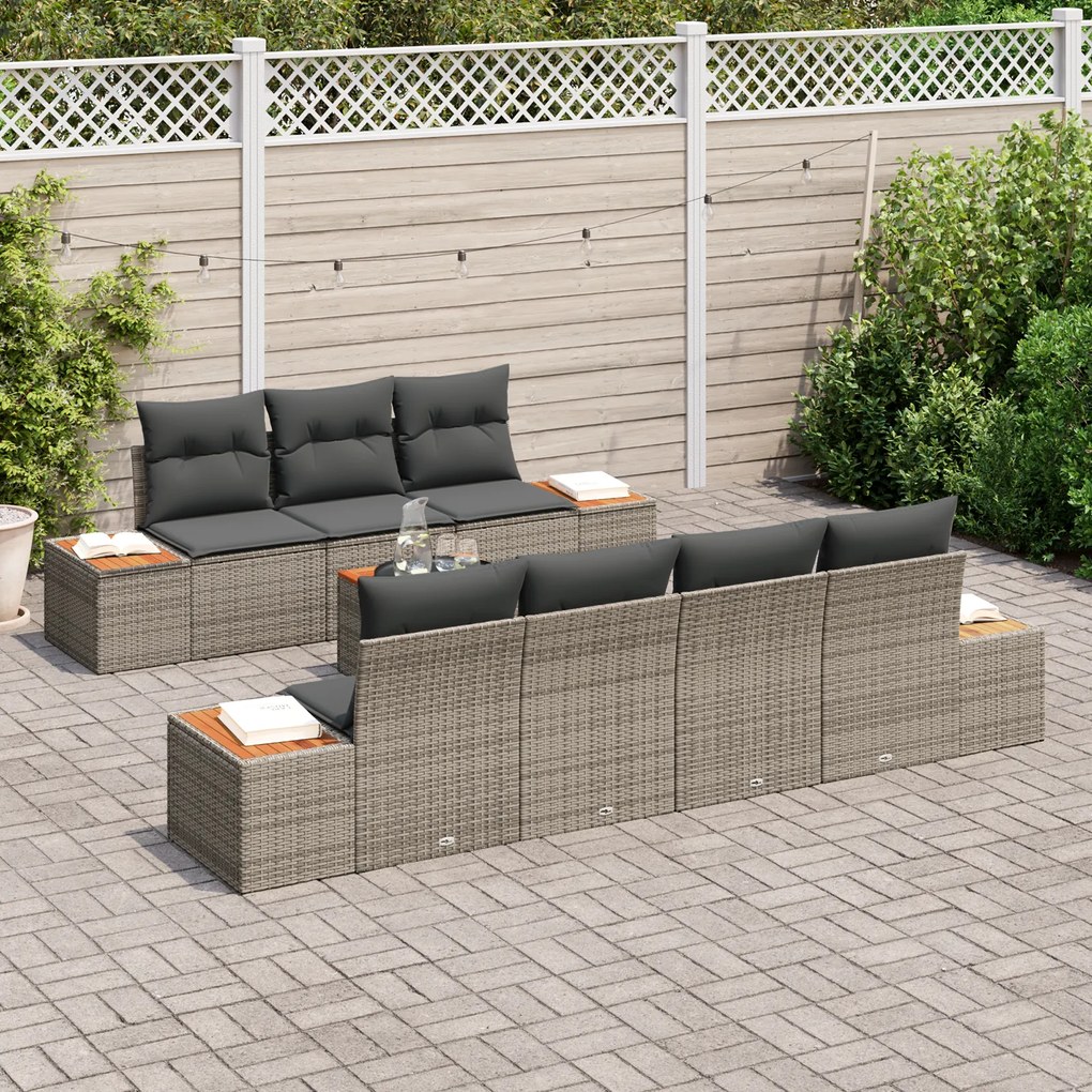 Conjunto de Sofás para Jardim vidaXL com Almofadas Cinzento Rattan Sin