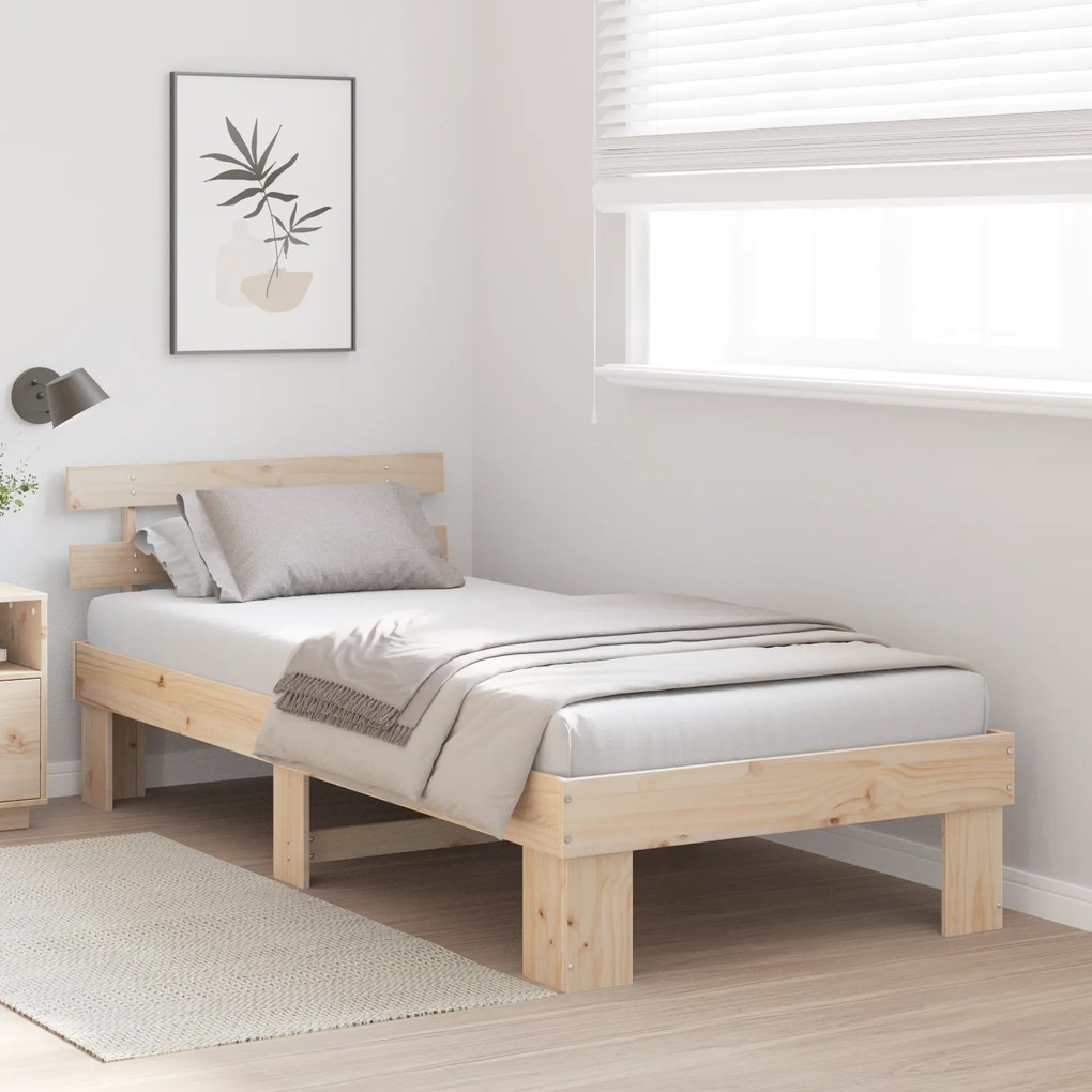 Estrado de Cama com Cabeceira 90x200 cm Madeira Maciça Pinho