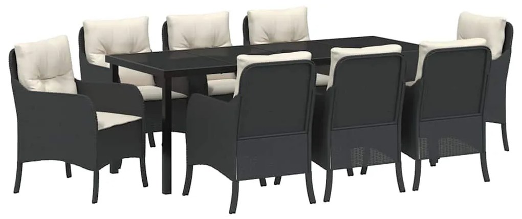 Conjunto de Jantar de Jardim com Almofadas Preto Vime PE