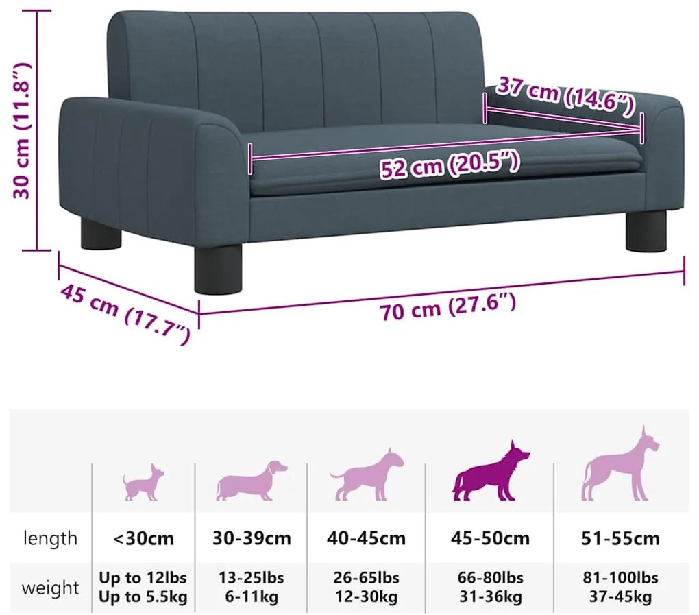 Cama para cães 70x45x30 cm tecido cinzento-escuro