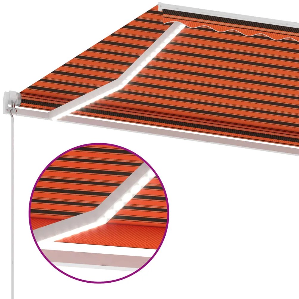Toldo retrátil manual com LED 600x300 cm laranja e castanho