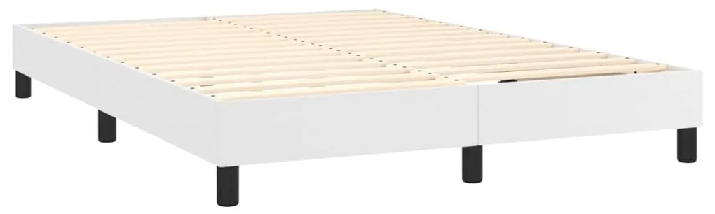 Cama box spring c/colchão/LED 140x200cm couro artificial branco