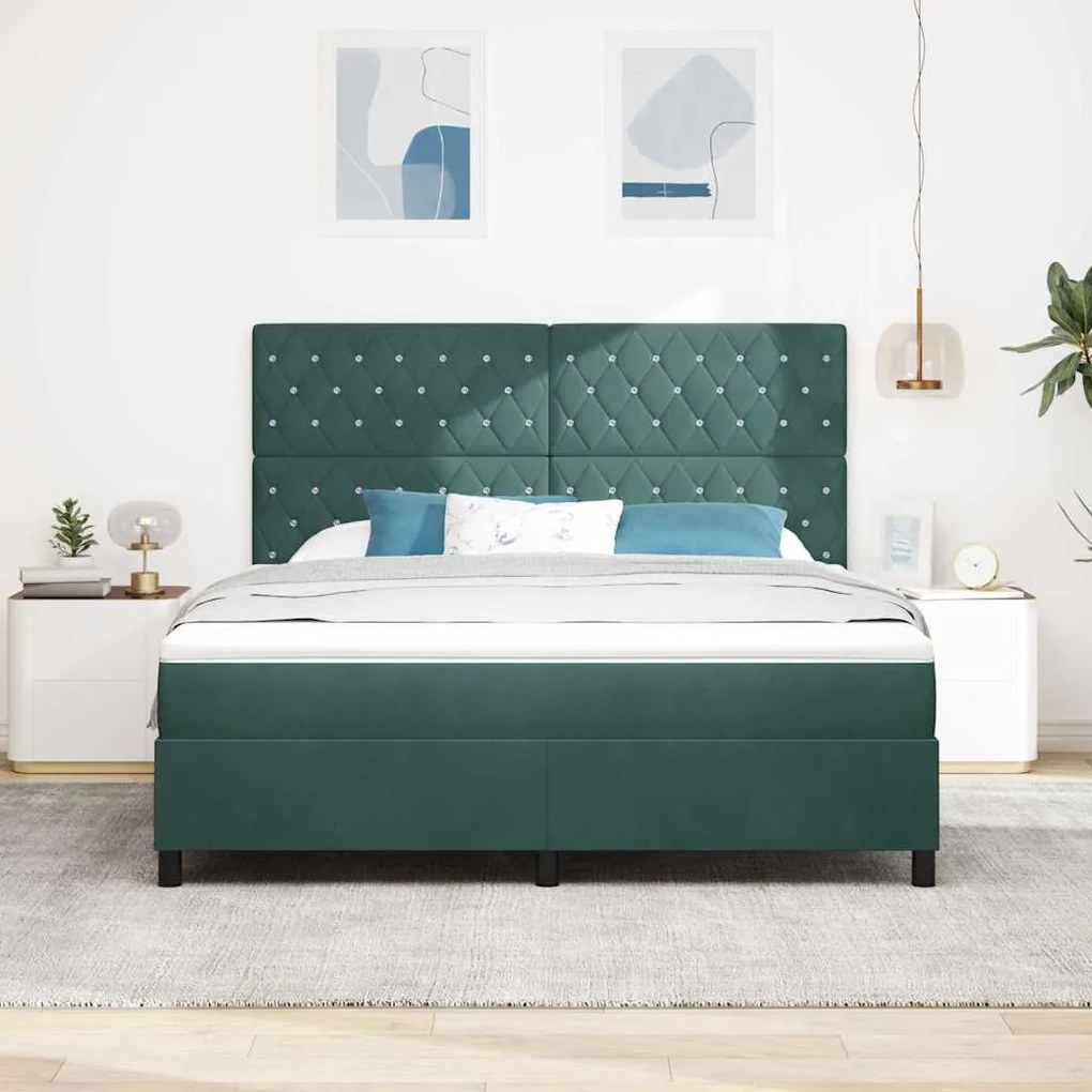 Cama Box Spring vidaXL com Colchão &amp; LED Verde Escuro 180x200 cm Velud