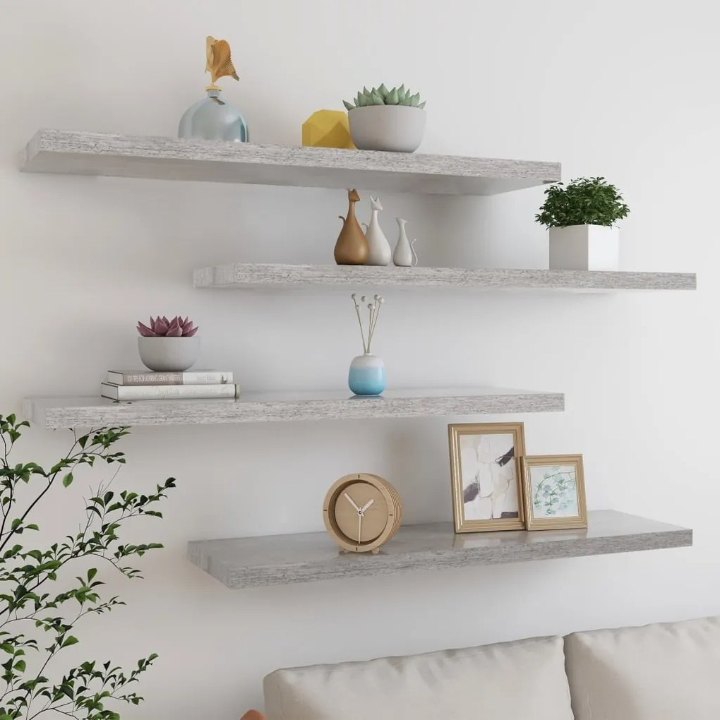 vidaXL Prateleiras de parede 4 pcs 90x23,5x3,8cm MDF cinzento-cimento