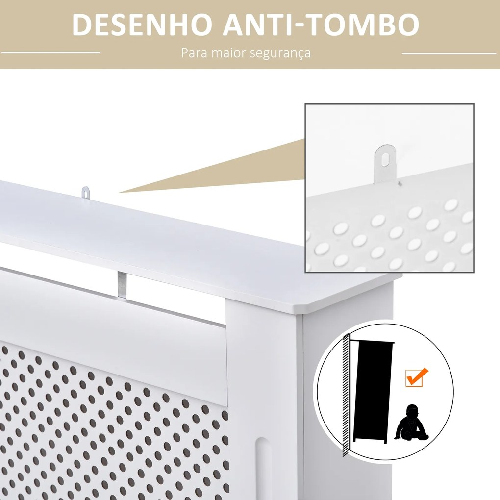 Cobertura para Radiador em MDF com Ripas e Prateleira Superior 151,5x19x82 cm Branco
