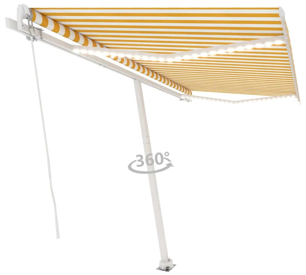 Toldo retrátil manual com LED 400x300 cm amarelo e branco