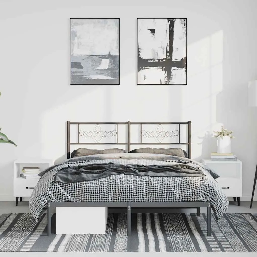 Estrutura de cama com cabeceira 135x190 cm metal preto