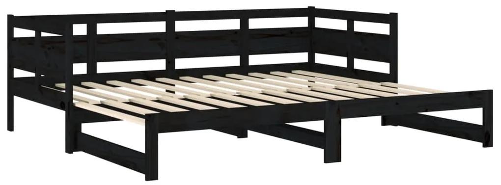 Sofá-cama de puxar pinho maciço preto 2x(80x200) cm