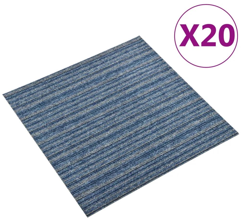 147317 vidaXL Ladrilhos carpete p/ pisos 20 pcs 5 m² 50x50 cm riscas azul