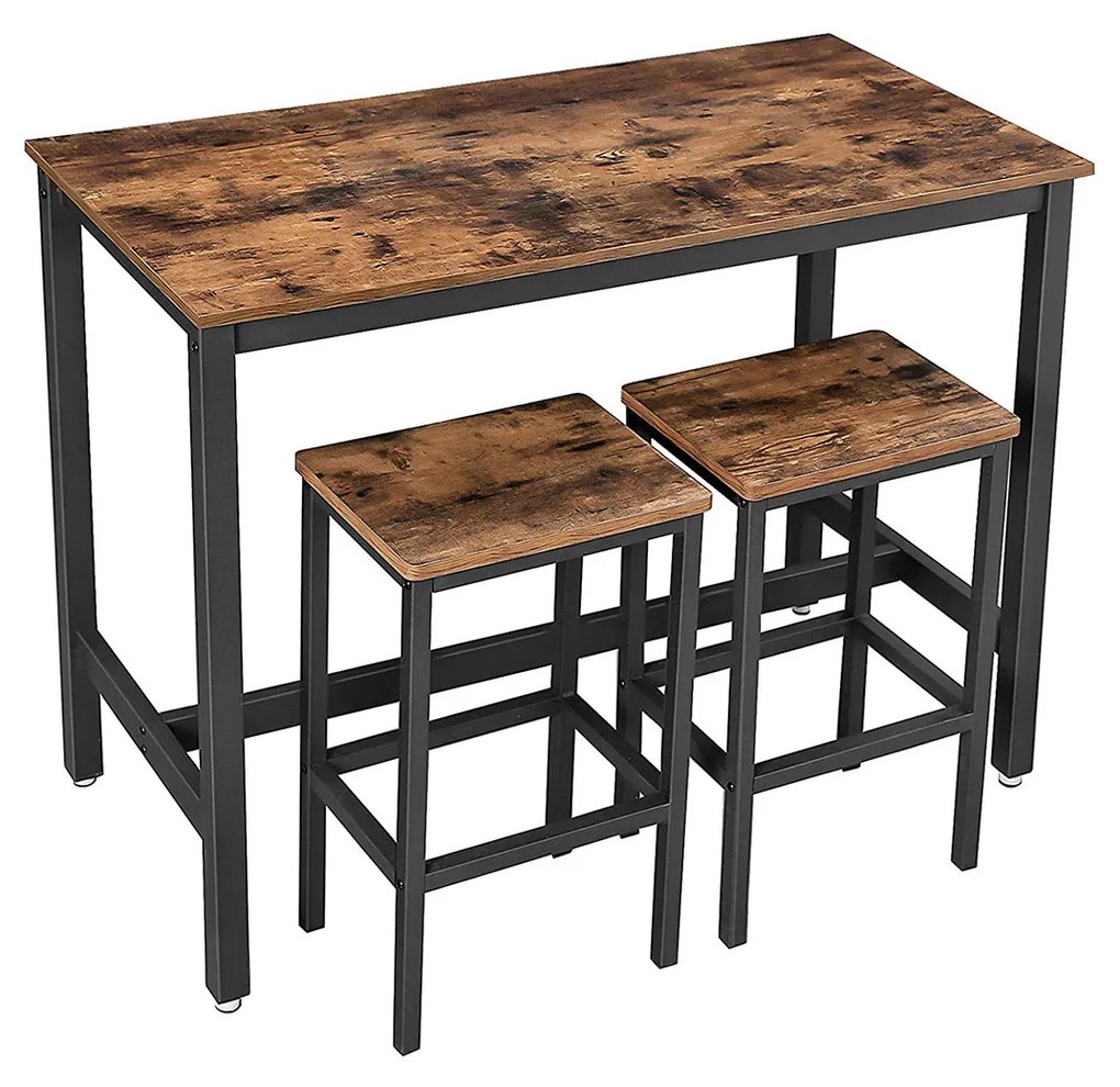 Conjunto de mesa de jantar VASAGLE, mesa de bar com 2 bancos de bar, conjunto de mesa de jantar e bancos para café da manhã, balcão de cozinha com cadeiras de bar, para cozinha, sala de estar, sala de jantar, marrom rústico LBT15X