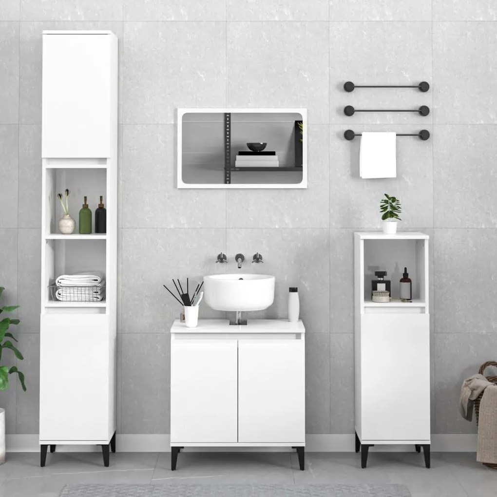 vidaXL 3pcs conj. móveis casa banho derivados madeira branco brilhante