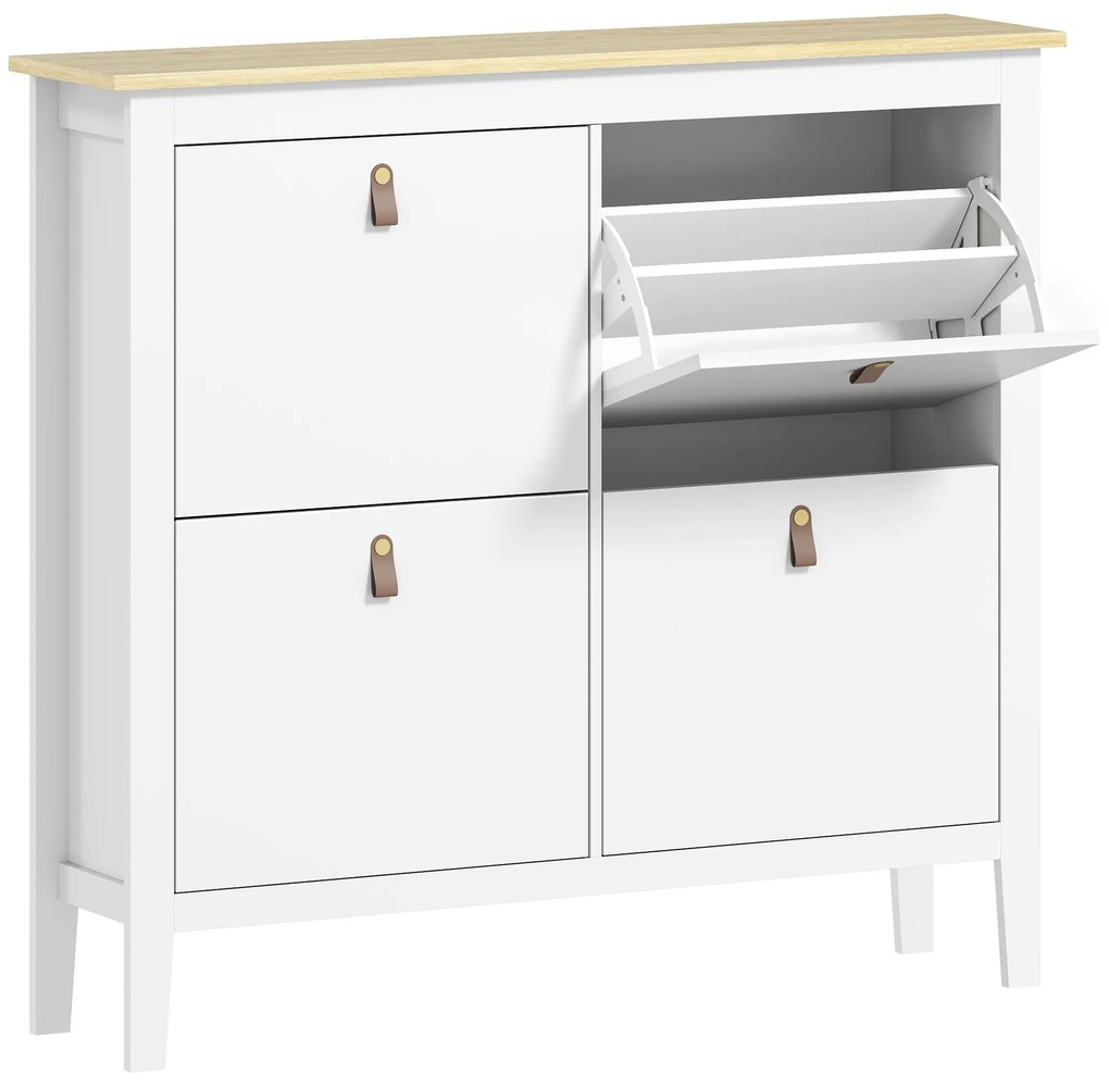 HOMCOM Sapateira para Entrada com 4 Gavetas Prateleiras Ajustáveis e Puxadores em PU para 20 Pares de Sapatos 105x24x95,5 cm Branco