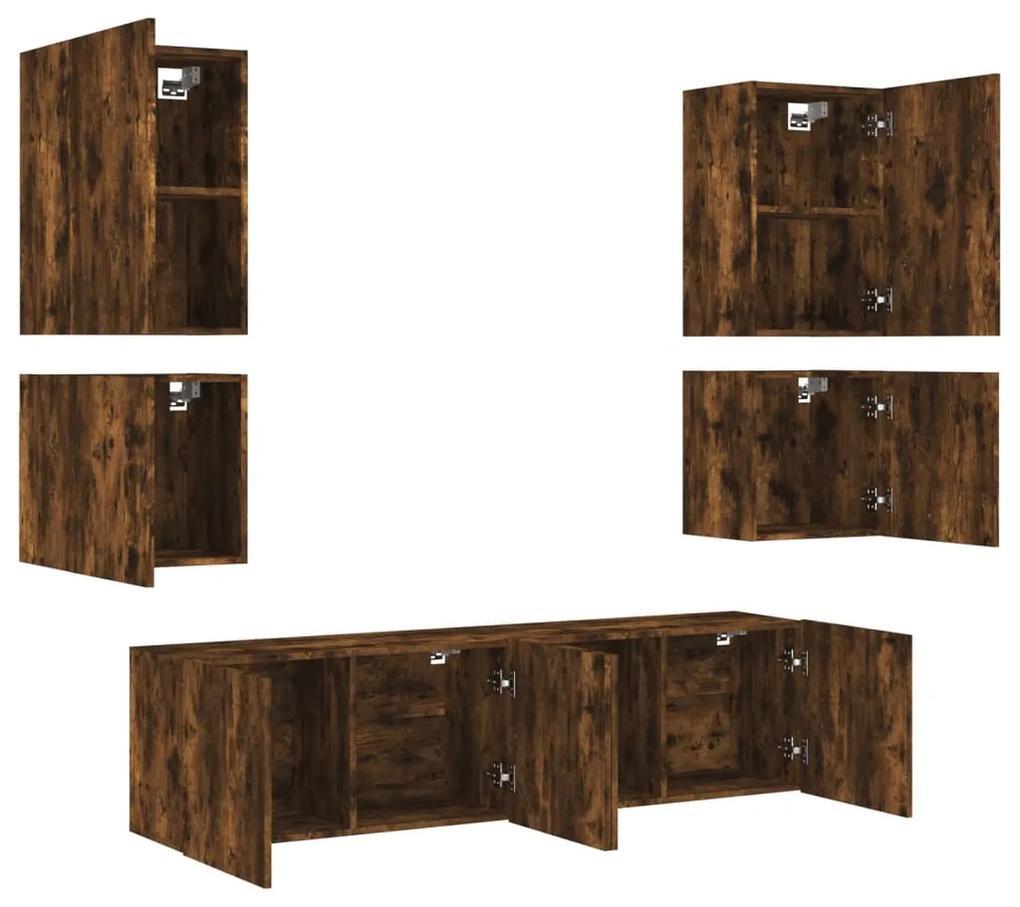 6 pcs móveis de parede p/ TV derivados madeira carvalho fumado
