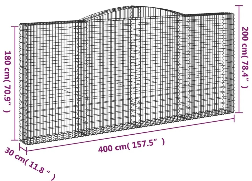 Cestos gabião arqueados 2pcs 400x30x180/200cm ferro galvanizado