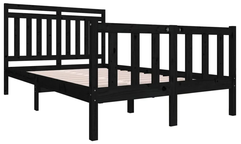 Estrutura de cama 140x190 cm madeira maciça preto