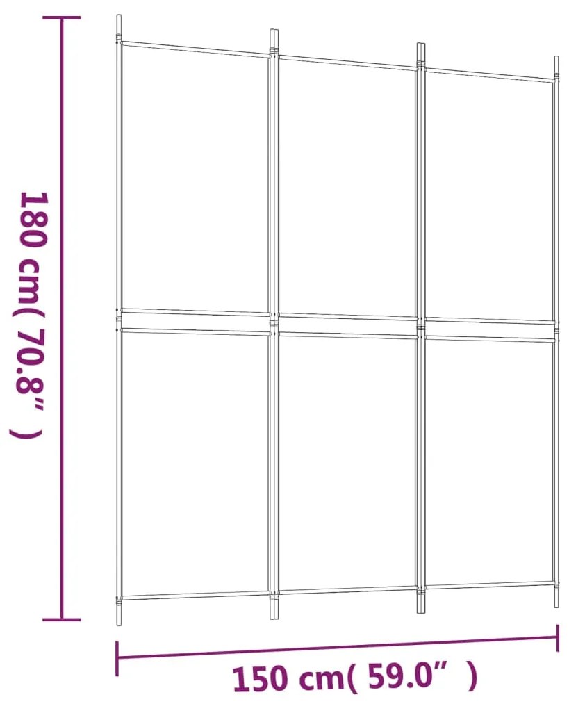 Biombo/divisória com 3 painéis 150x180 cm tecido branco