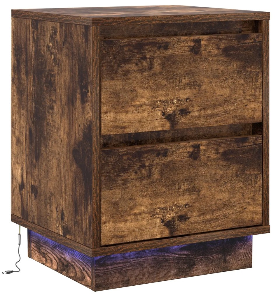 Criado-Mudo com Luzes LED Carvalho Fumado 39x34,5x50 cm