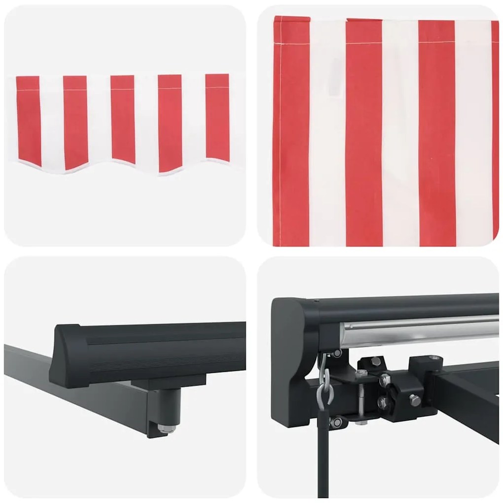 Toldo Retrátil Manual Listrado Vermelho e Branco 400x300 cm