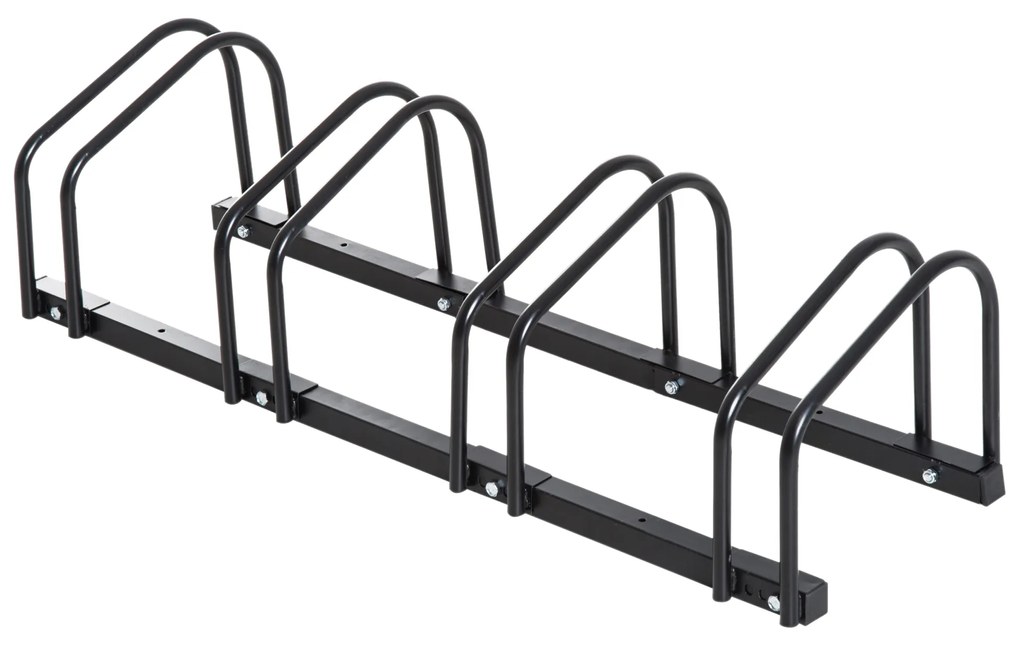 HOMCOM Estacionamento para 4 Bicicletas Suporte de Aço para Estacionar Bicicletas no chão para Interior e Exterior 100x33x27cm Preto