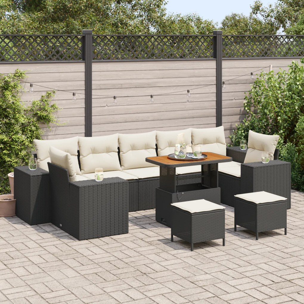 Conjunto de Sofás de Jardim vidaXL 10 Peças com Almofadas Rattan Preto