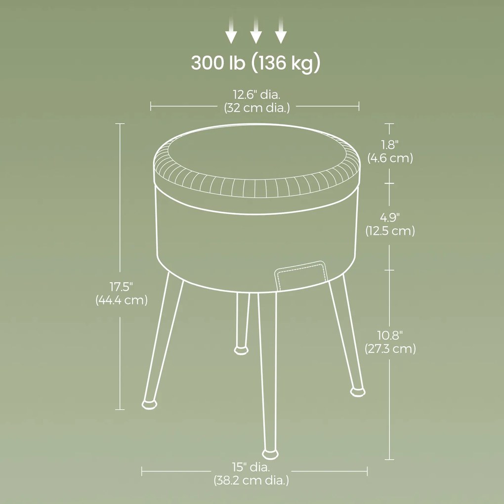 Banco com espaço de arrumação, banco toucador, pufe 44,4 cm de altura verde floresta
