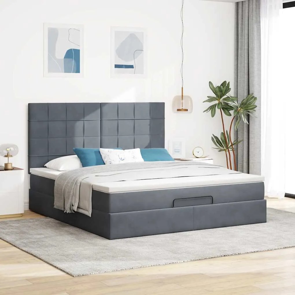 Estrutura cama otomana colchões 160x200 cm cinzento escuro