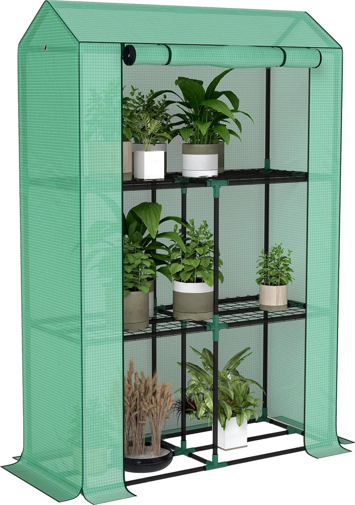 Outsunny Estufa de Jardim 3 Prateleiras Capa Pe Reforçada Porta Enrolável 100x40x150 cm Verde | Aosom Portugal