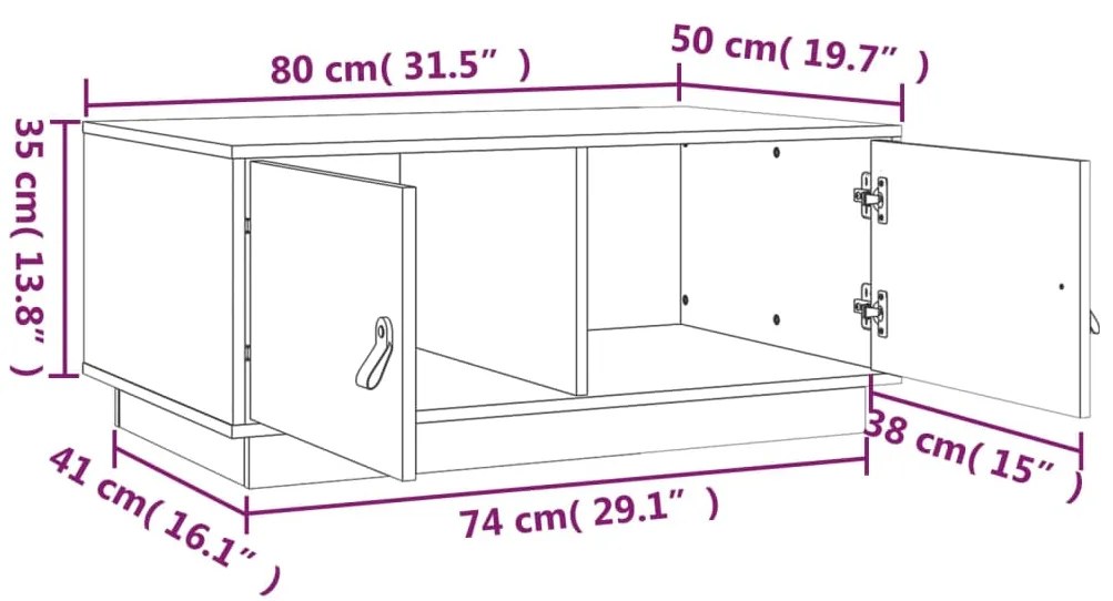 Mesa de centro 80x50x35 cm madeira de pinho maciça branco