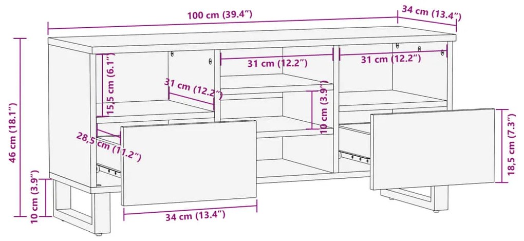 Móvel de TV 100x34x46 cm madeira de acácia maciça