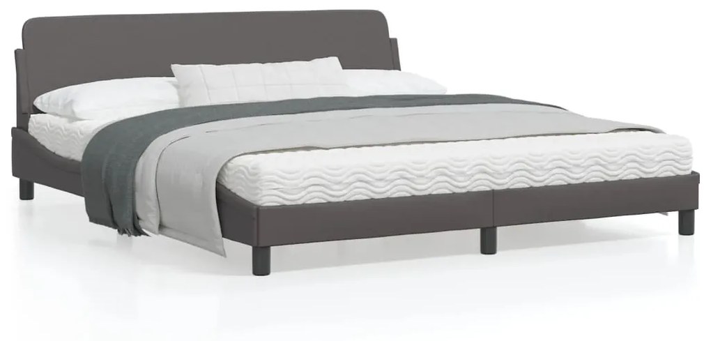 vidaXL Estrutura cama c/ cabeceira 180x200cm couro artificial cinzento