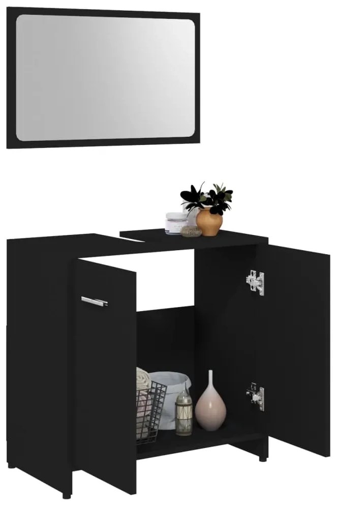 3 pcs conjunto de móveis de casa de banho contraplacado preto