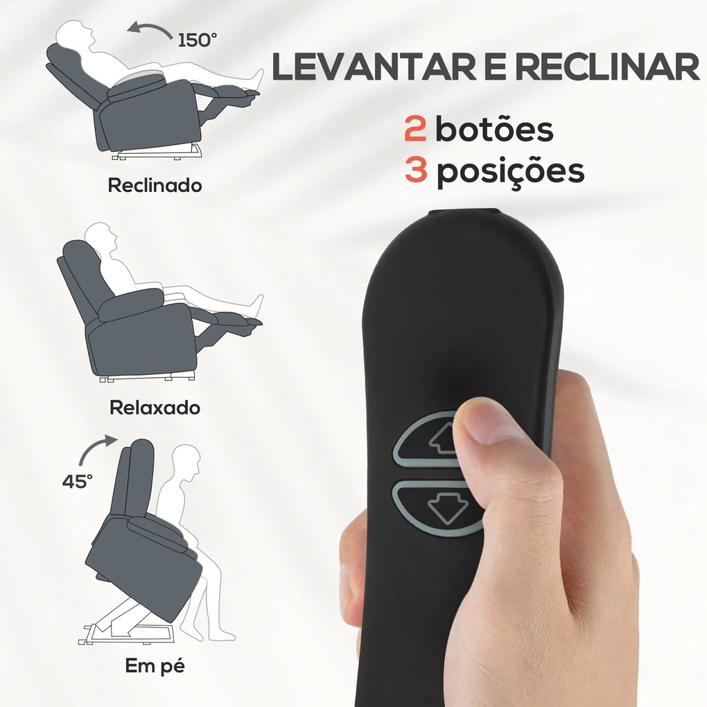 Poltrona Relax Reclinável com Controlo Remoto Apoio para os Pés Poltrona Elevatória 96x96x108 cm Cinza Escuro