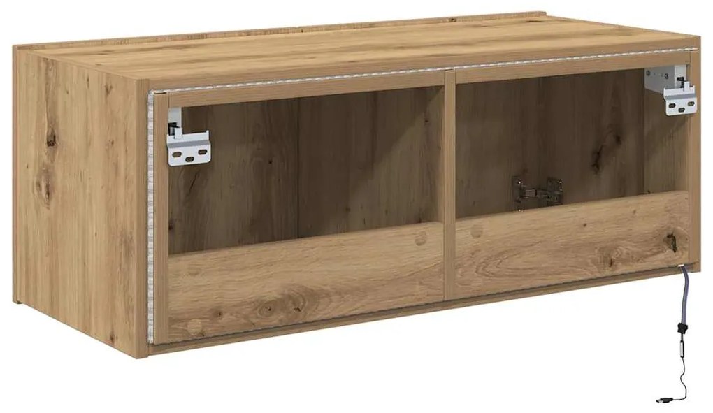 Armário de TV vidaXL com luzes LED Carvalho Artesanal 80x35x31 cm