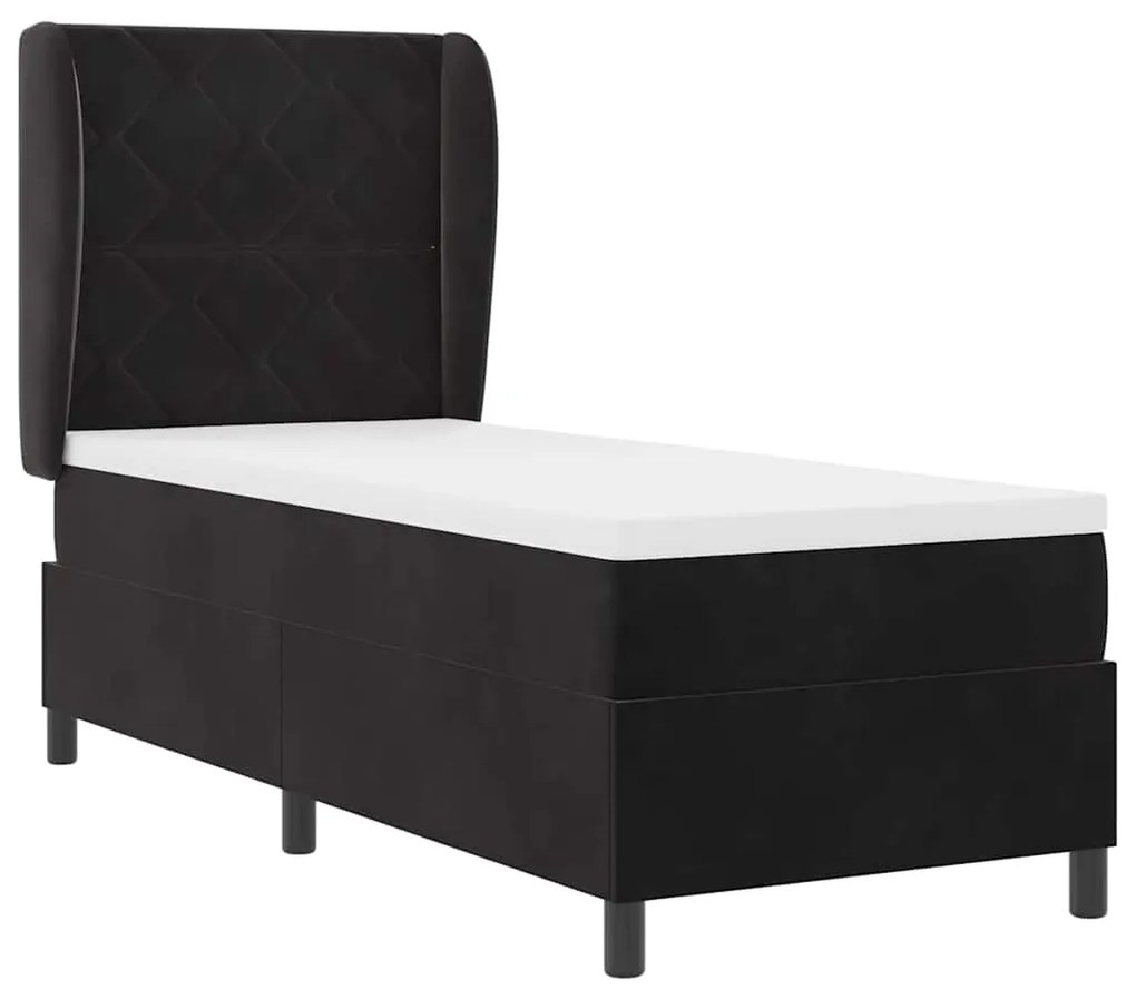 Cama Box Spring com Colchão Preta 80x200 cm em Veludo