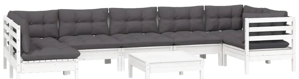 8 pcs conjunto lounge de jardim c/ almofadões pinho branco