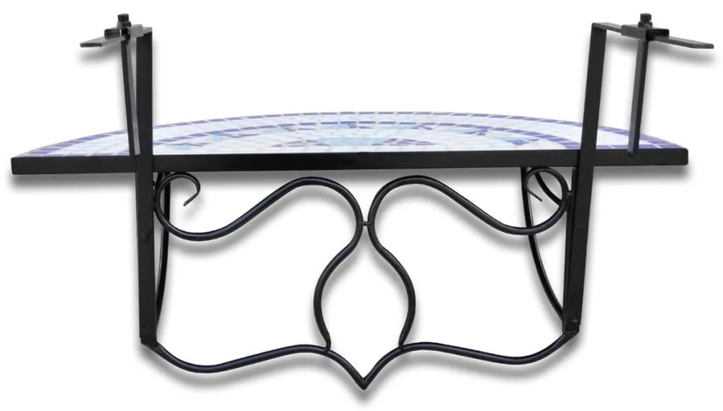 Mesa de varanda suspensa mosaico azul e branco