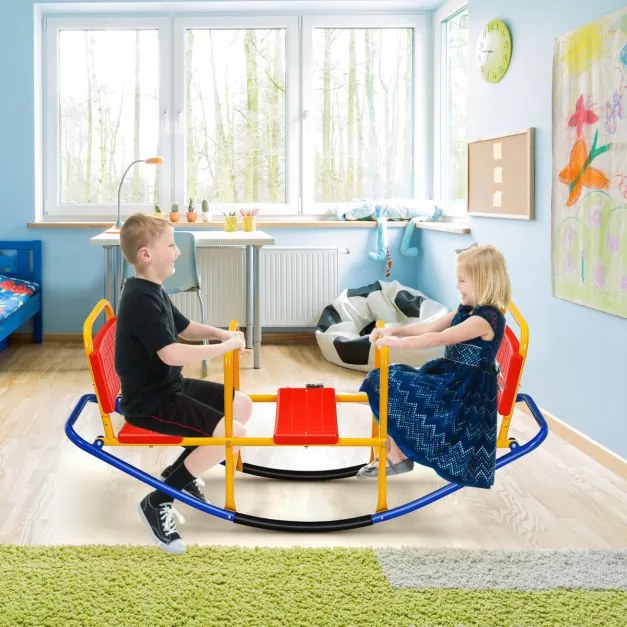 Baloiço de metal para crianças de 3 a 8 anos com 3 lugares para interior e exterior 136 x 39 x 60 cm Multicolorido