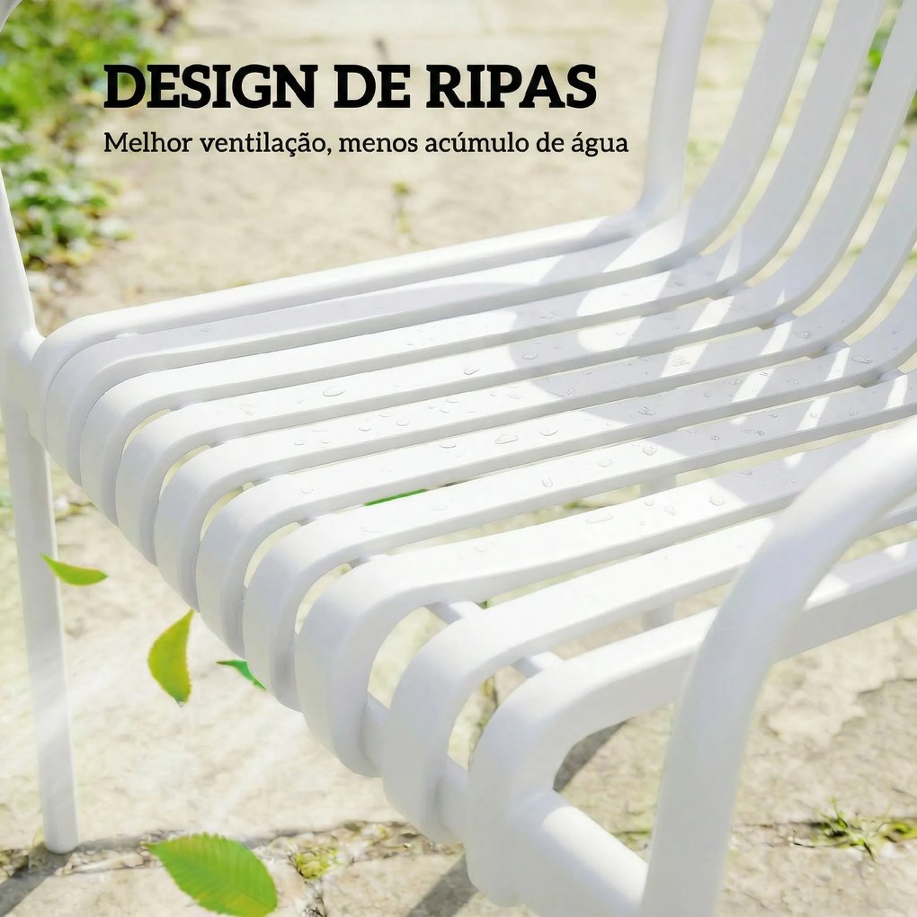 Conjunto de 4 Cadeiras de Jardim Exterior Empilháveis de PP (MESA NÃO INCLUIDA) com Encosto Curvado Assento com Ripas 55x58,5x81,5 cm Branco