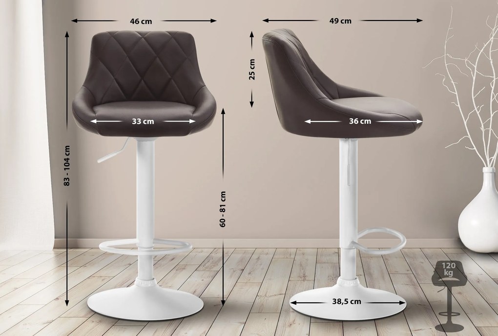 Banco de bar Lazio em couro sintético e com estrutura branca 46 x 83-104 x 49 cm Castanho
